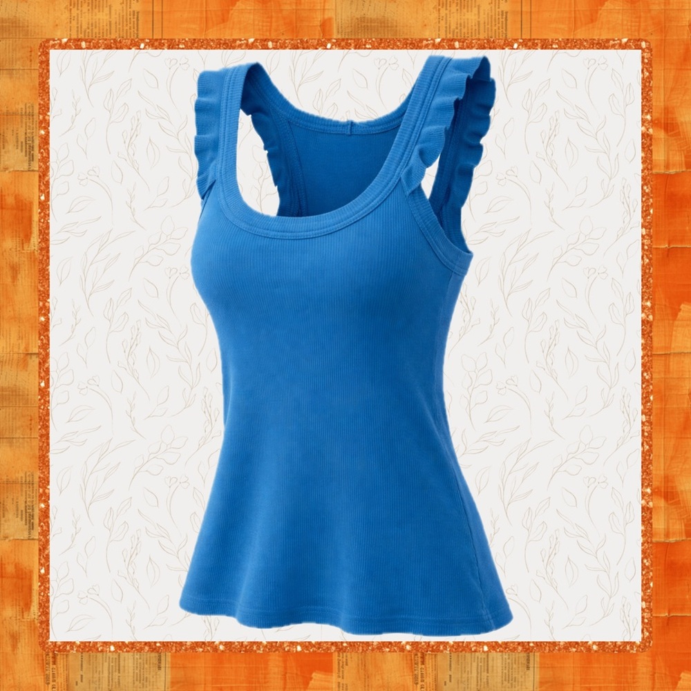 anchor blue Blue Ruffle Strap Tank Top